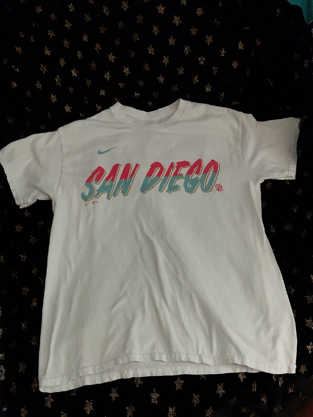 Nike White Kids' San Diego Graphic Tee with Teal and Pink Accents